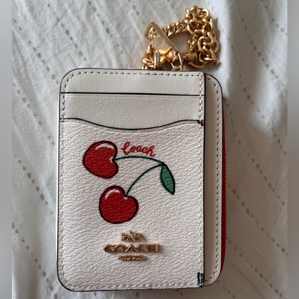New Coach Zip Card Case With Heart Cherry Print